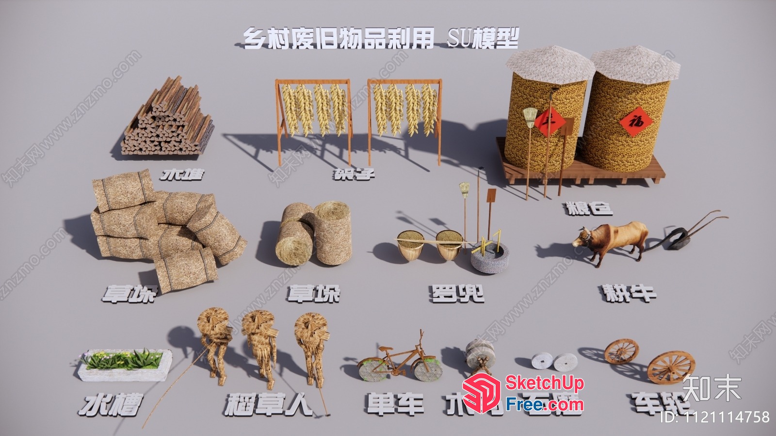 Asian Market Scene With Various Food Items And Decorations 3D SketchUp File