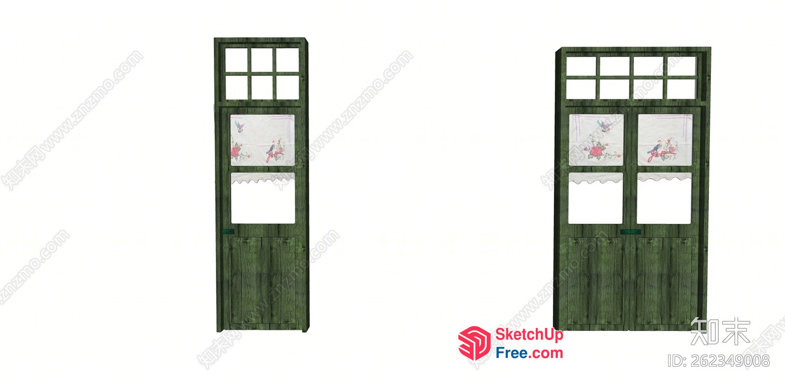 Two Wooden Doors With Windows And Decorative Elements 3D SketchUp File