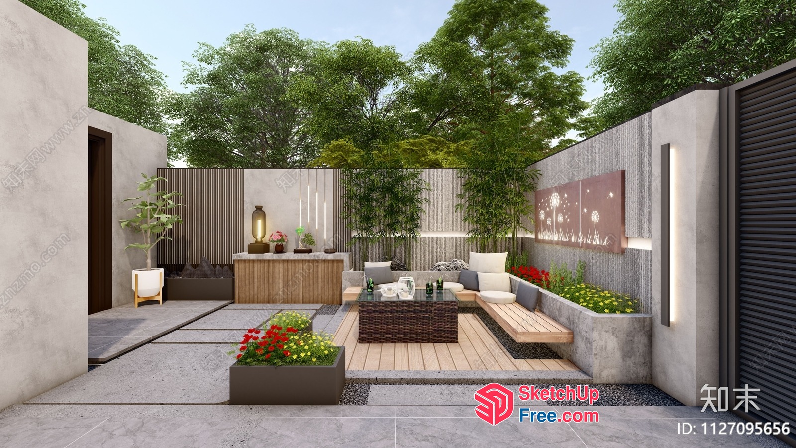Modern Outdoor Living Space With Wood Deck And Furniture 3D SketchUp File