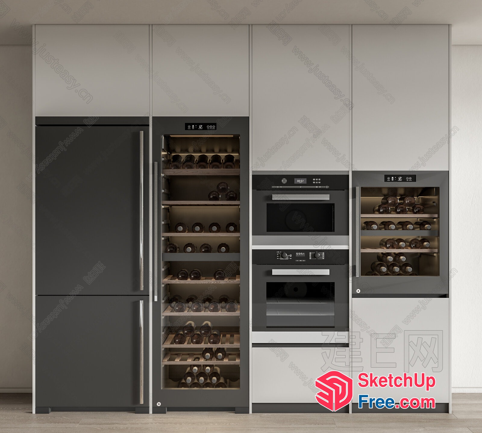 Modern Kitchen And Wine Storage 3D SketchUp File