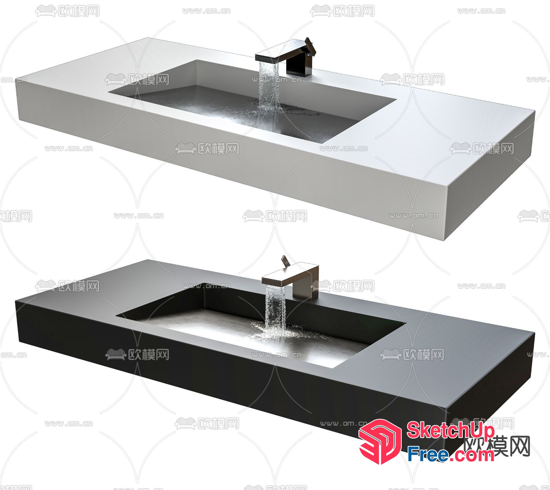 Modern Grey And Black Sinks With Water Flowing 3D SketchUp File