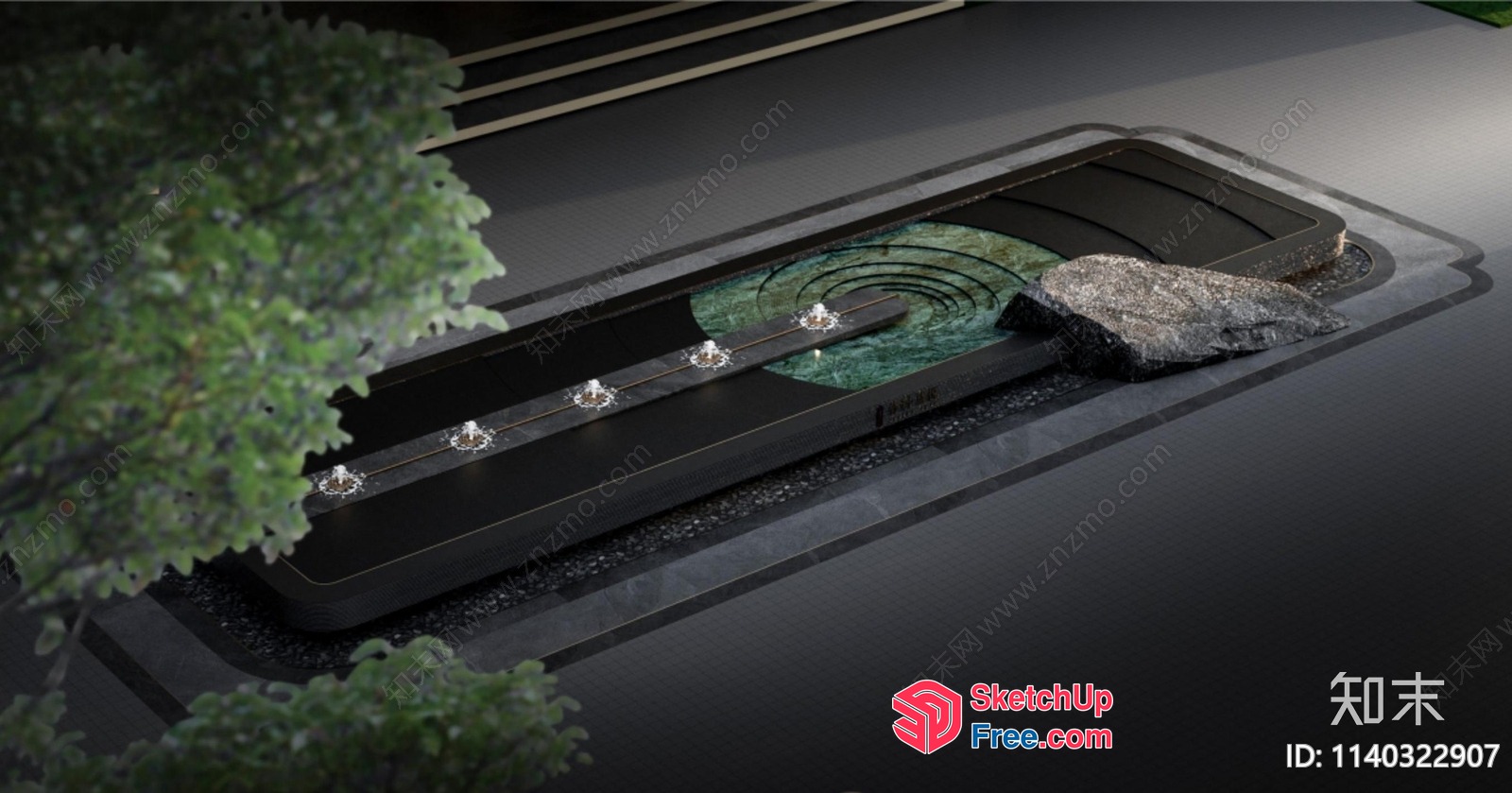 Serene Modern Outdoor Water Feature 3D SketchUp File