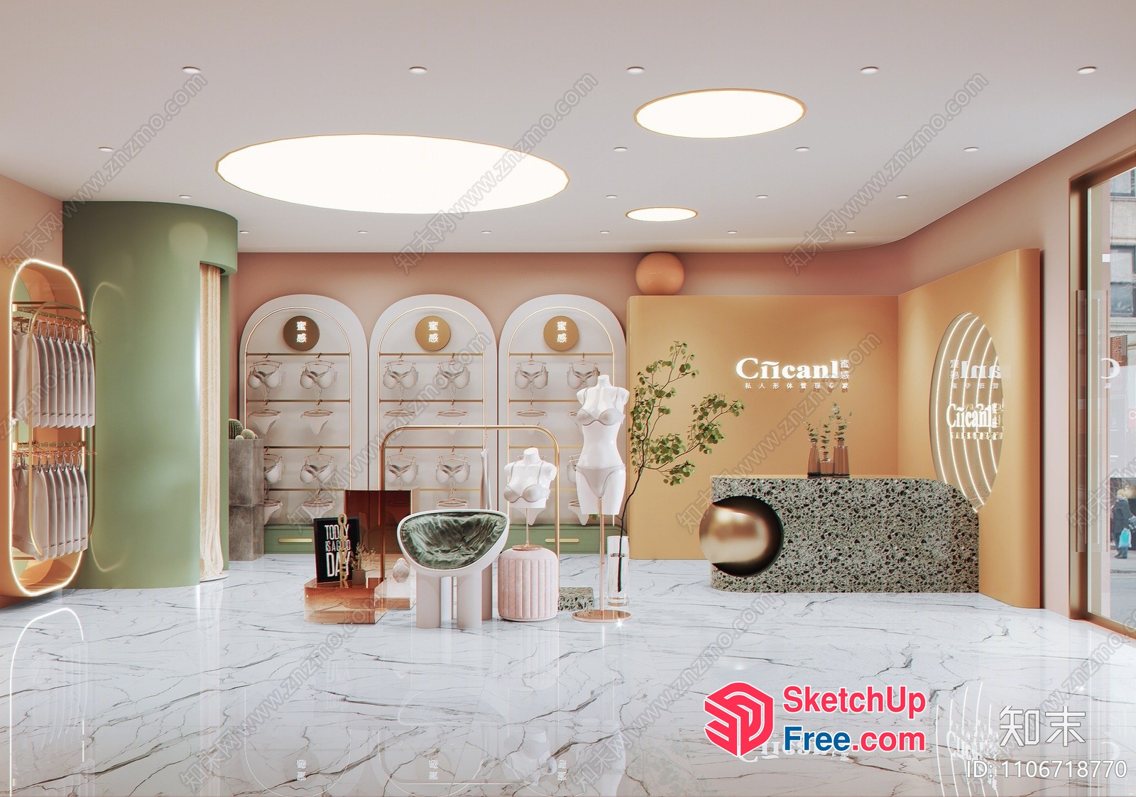 Elegant Marble And Pastel Color Scheme Interior 3D SketchUp File