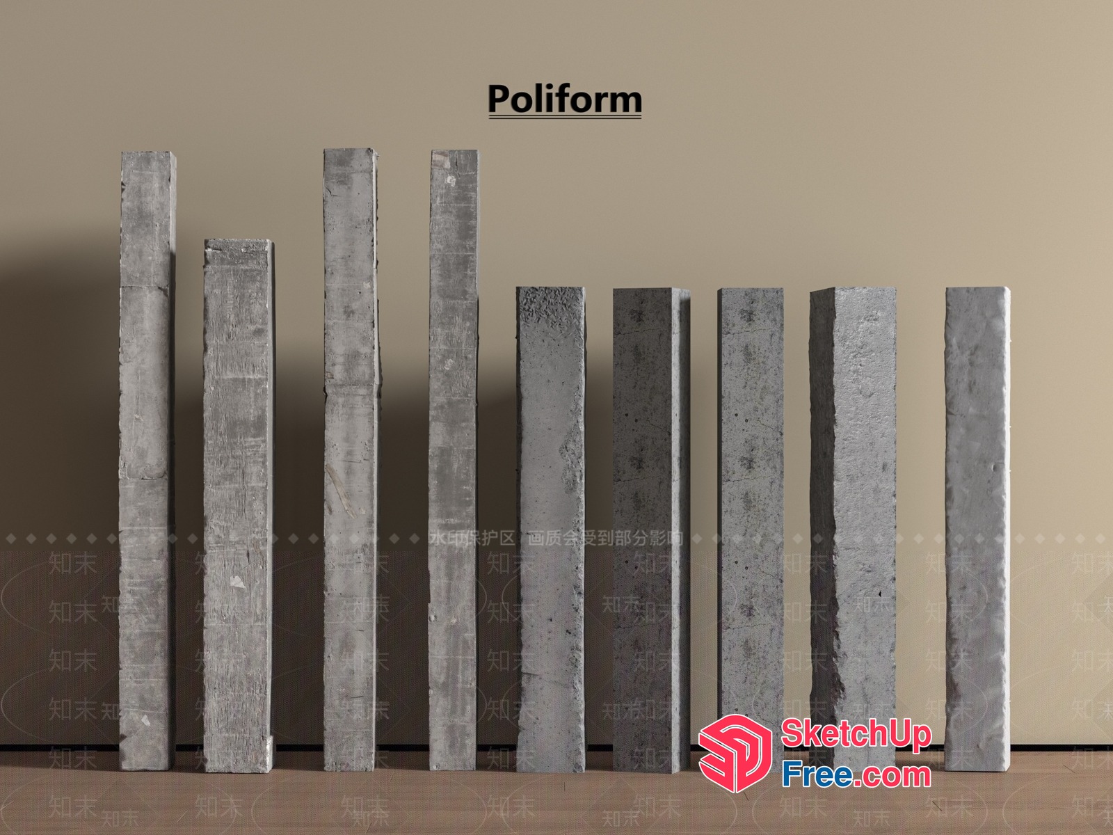 Concrete Pillars In A Row 3D SketchUp File