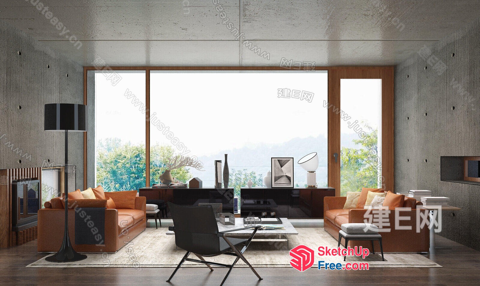 Modern Minimalist Living Room With Large Windows And Natural Light 3D SketchUp File