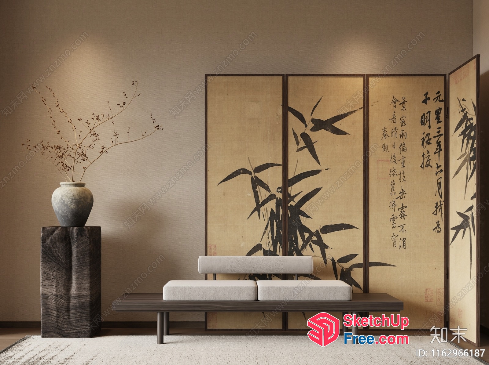 Elegant Wabi-Sabi-Style Japanese Interior 3D SketchUp File