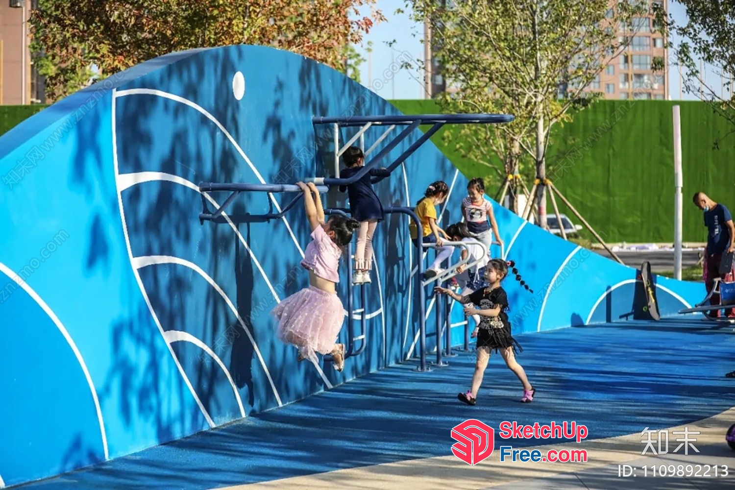 Children Playing On A Blue Playground 3D SketchUp File