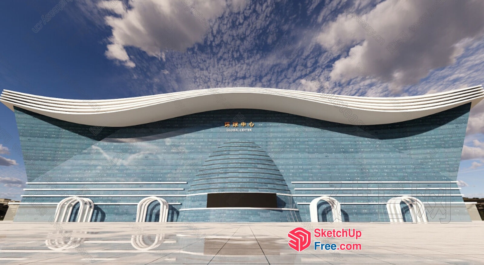 Modern Building With Unique Roof Design 3D SketchUp File