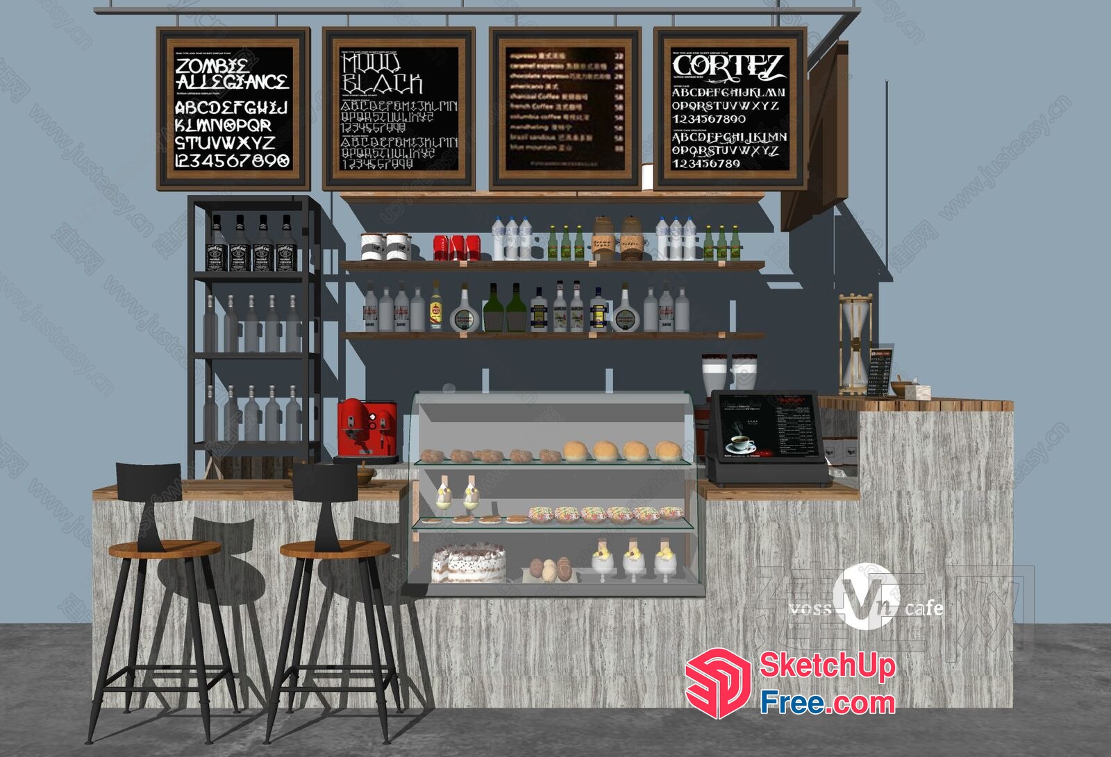 Modern Cafe Interior With Sleek Furniture And Artistic Decor 3D SketchUp File