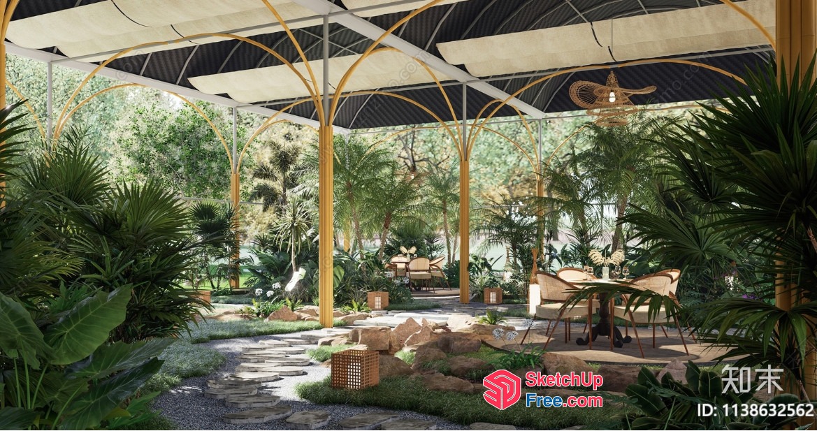 Elegant Tropical Garden Oasis 3D SketchUp File