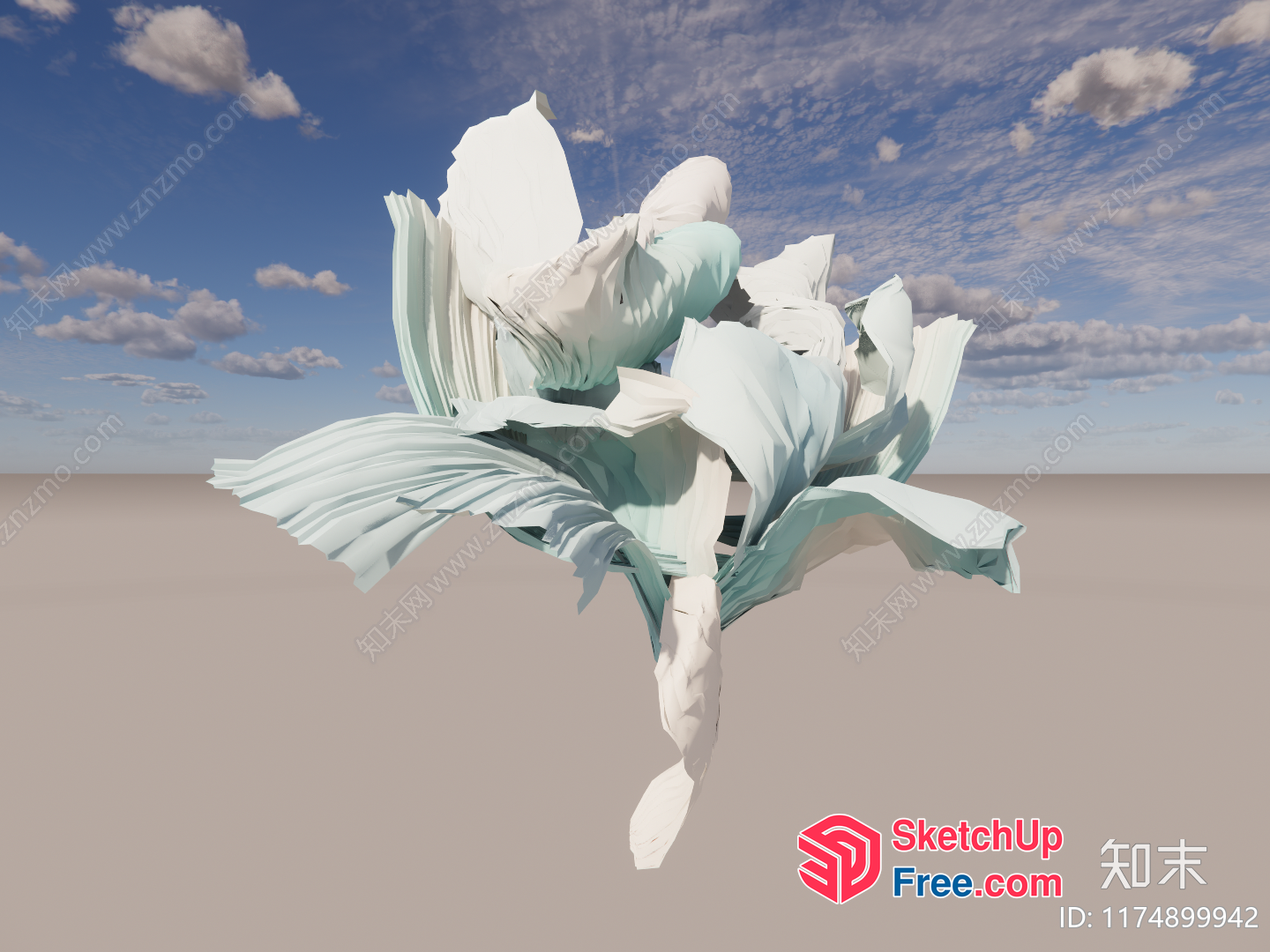 Abstract 3D Sculpture Of A Flower In A Desert Landscape 3D SketchUp File