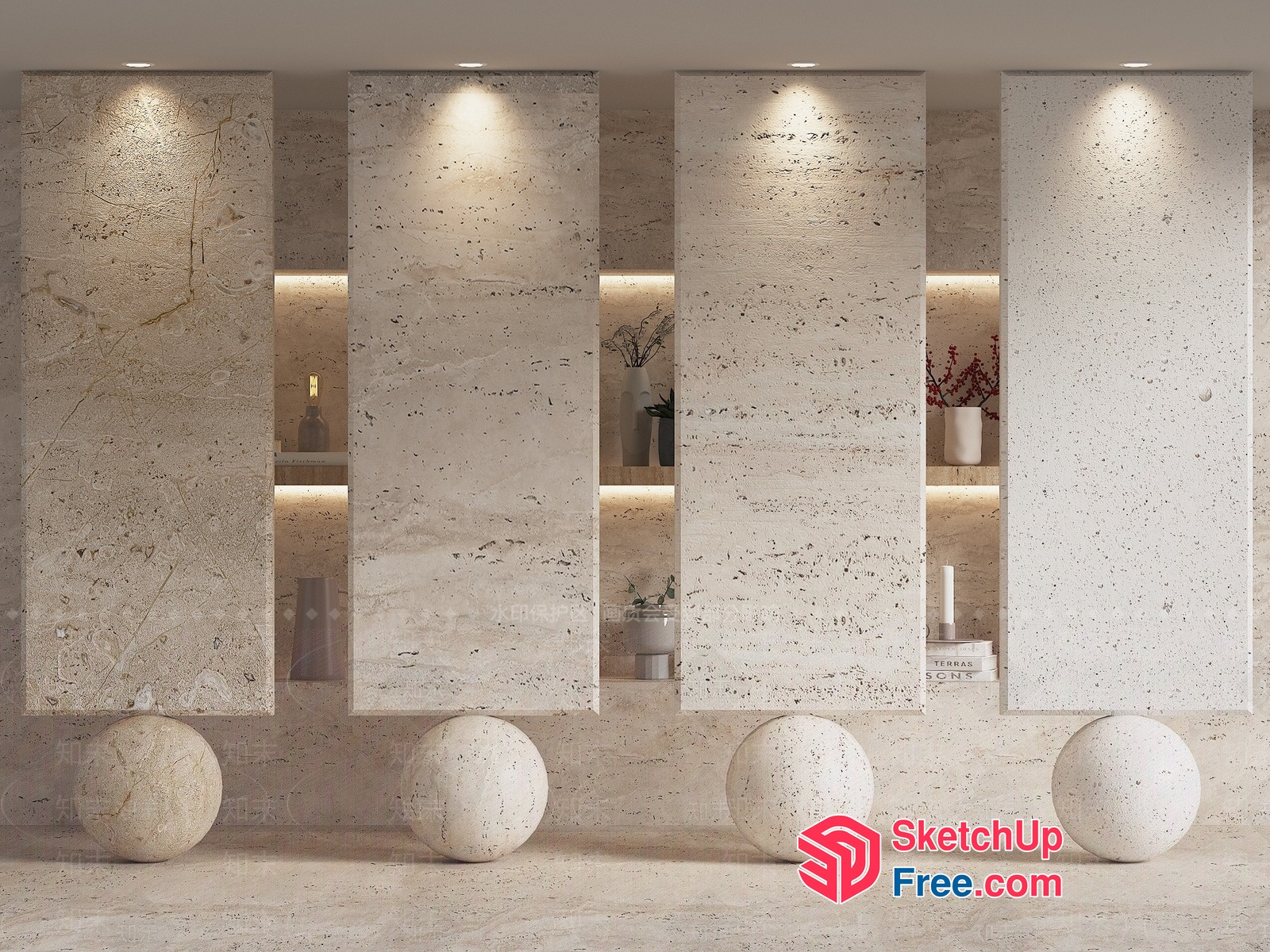 Modern Minimalist Interior Design With Pillars And Shelves 3D SketchUp File