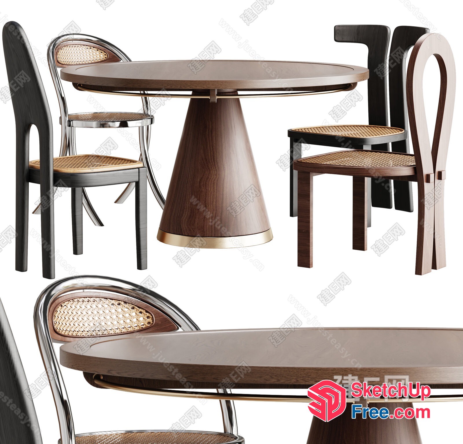 Modern Dining Room Furniture Set With Round Table And Chairs 3D SketchUp File