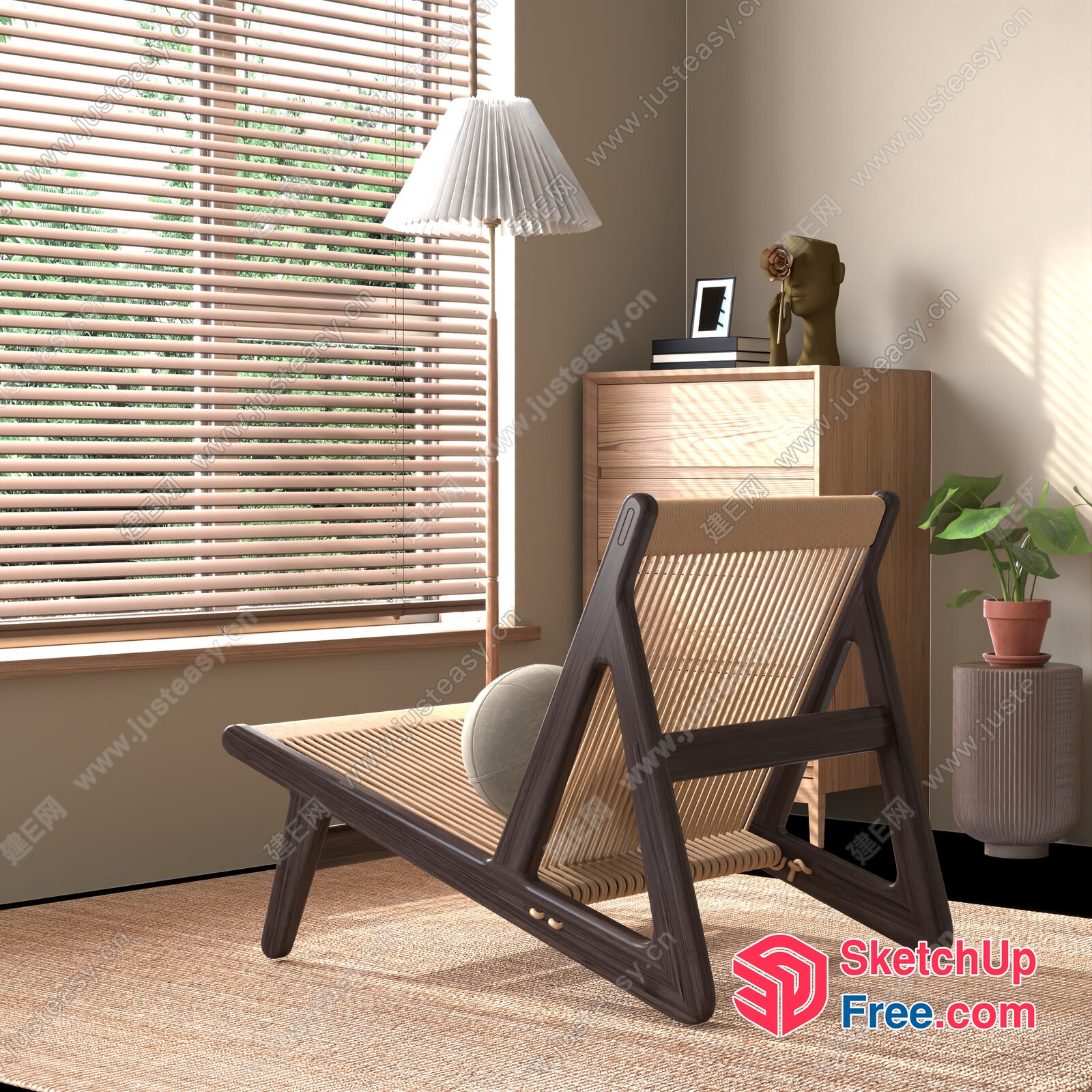 Modern Japanese Minimalist Style Living Room With Natural Light 3D SketchUp File