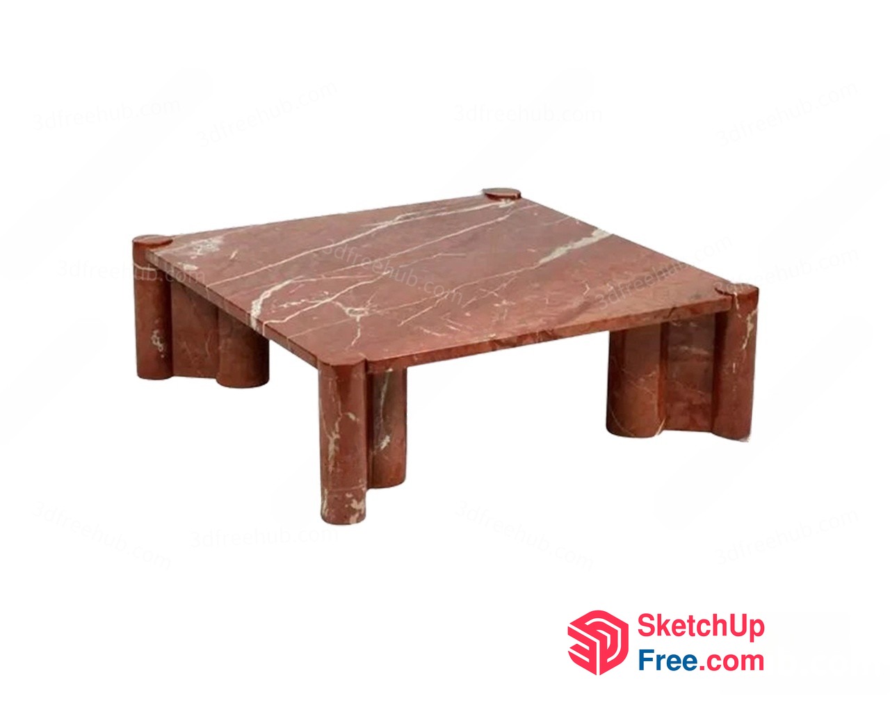 Square Coffee Table With Red Marble Top 3D SketchUp File