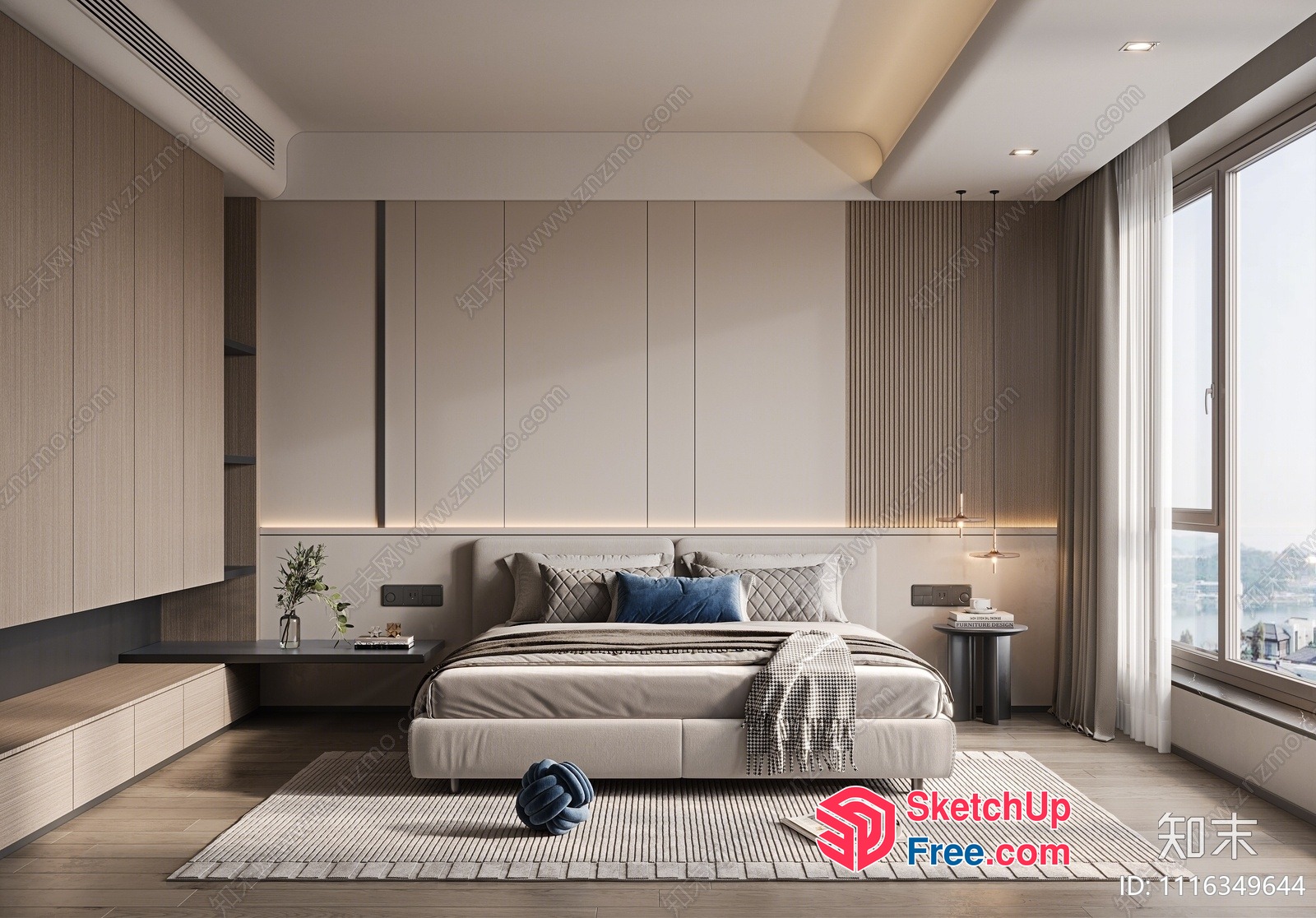 Modern Bedroom With Neutral Color Scheme And Natural Light 3D SketchUp File