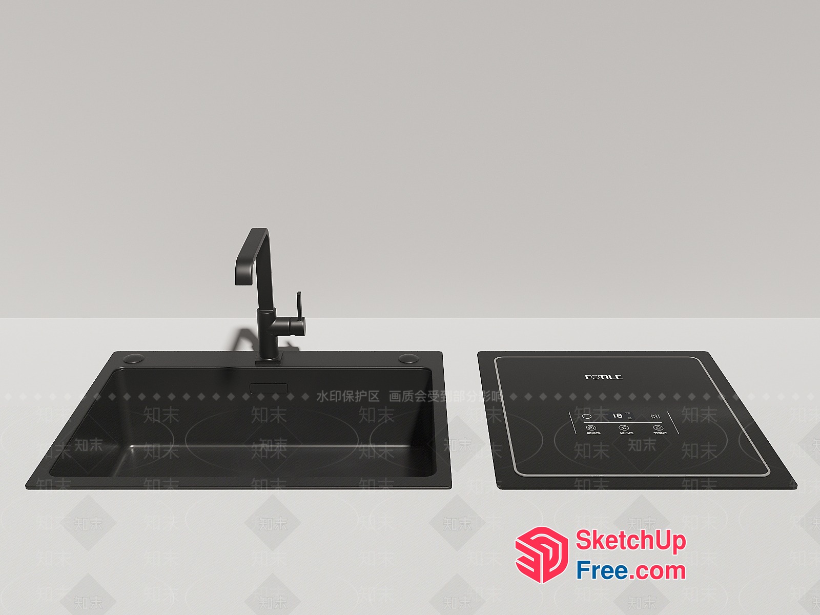 Modern Black Kitchen Sink And Stove Set 3D SketchUp File