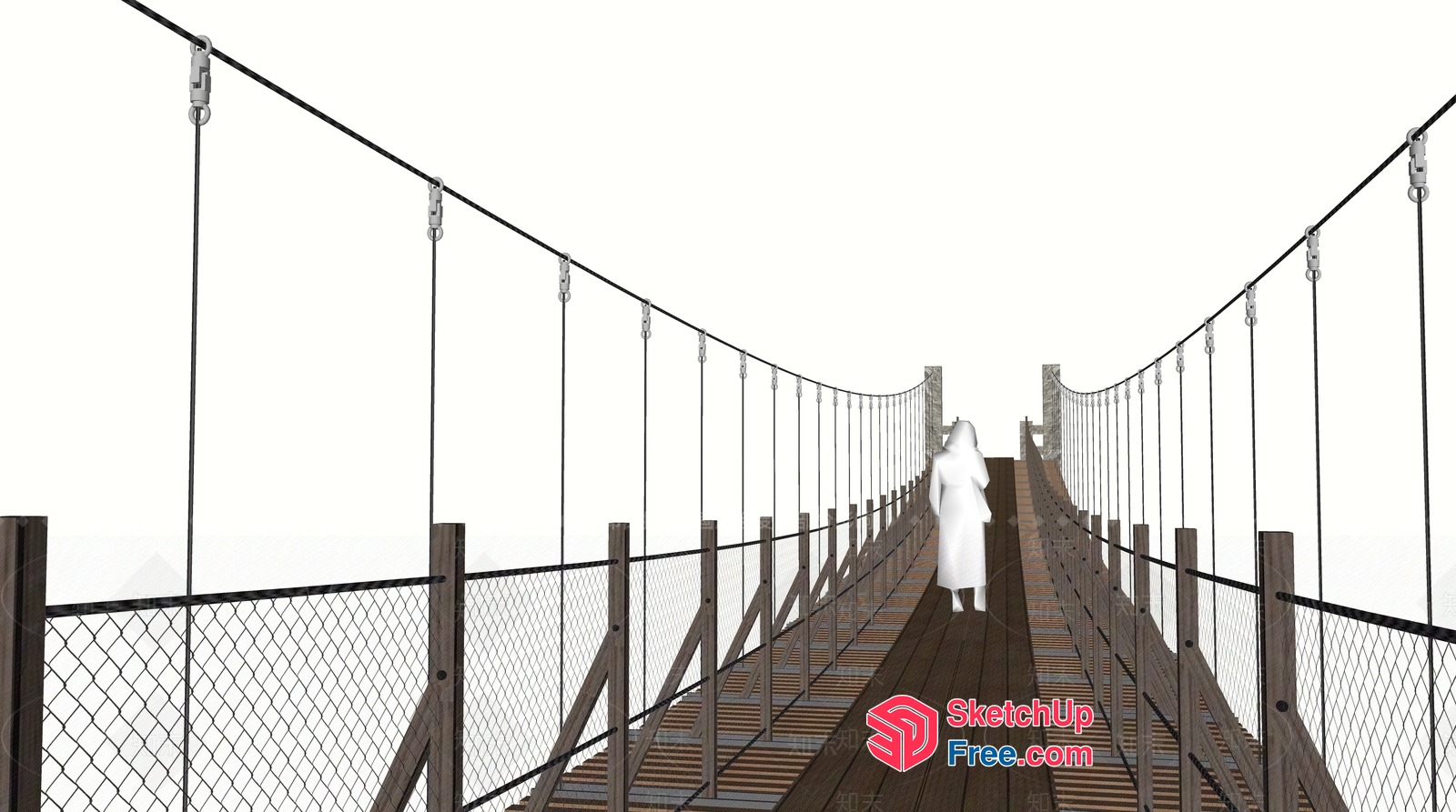 Suspended Wooden Bridge With Railing 3D SketchUp File