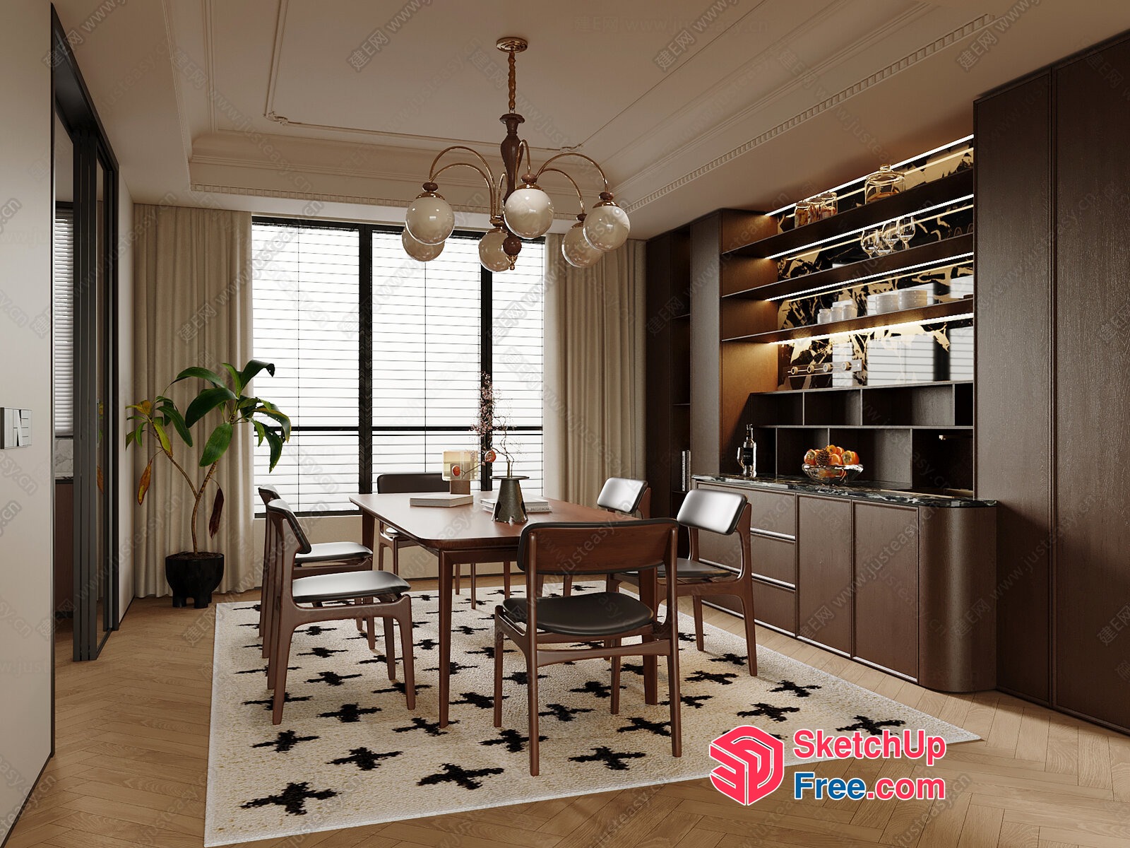 Modern Dining Room With Sleek Furniture And Elegant Lighting 3D SketchUp File