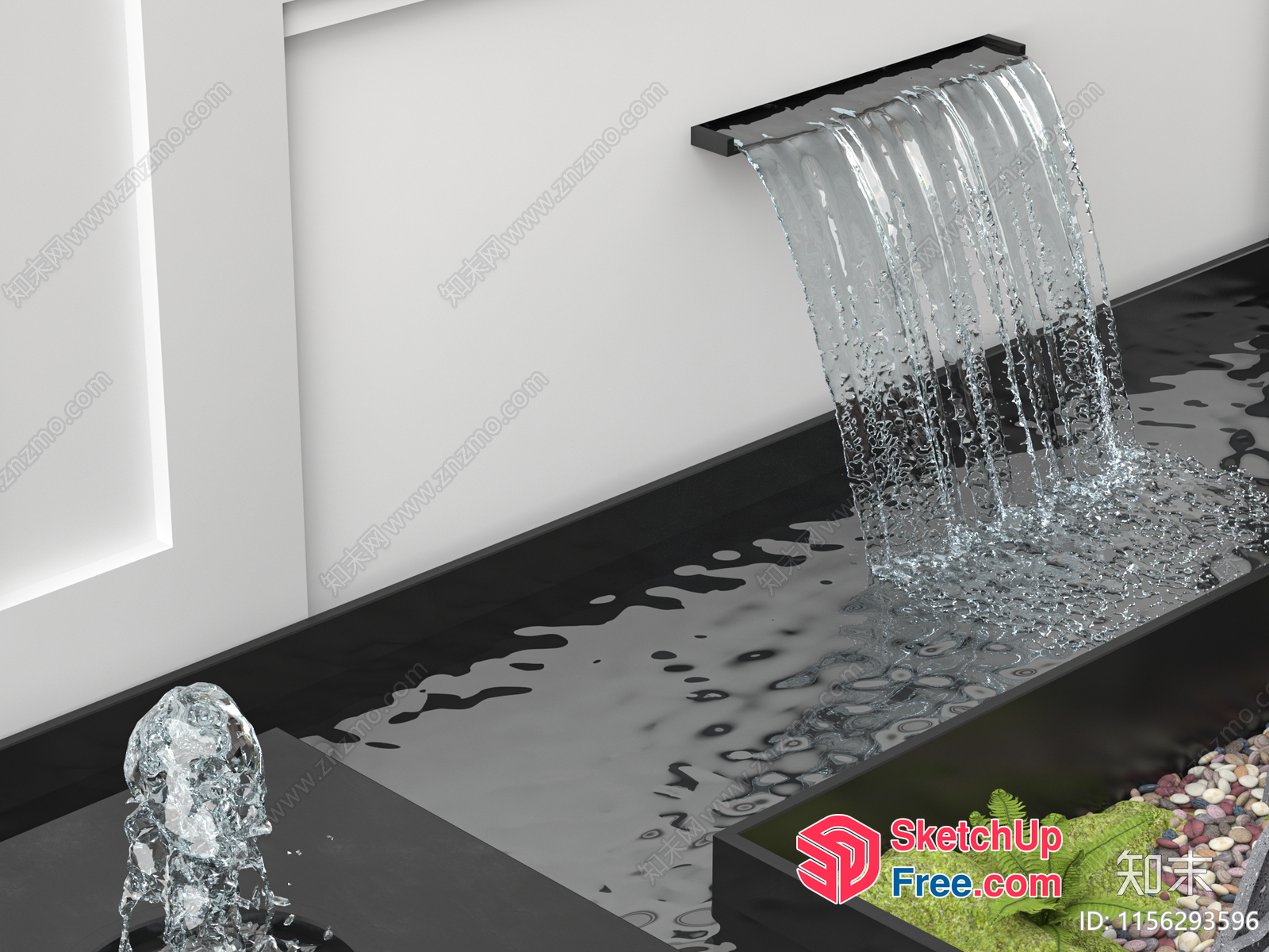 Modern Water Feature With Black And White Interior 3D SketchUp File