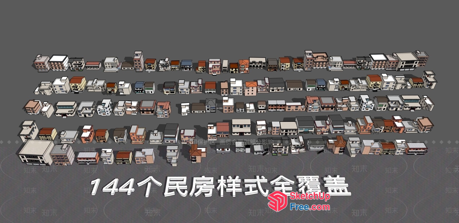 3D Model Of A Row Of Buildings 3D SketchUp File