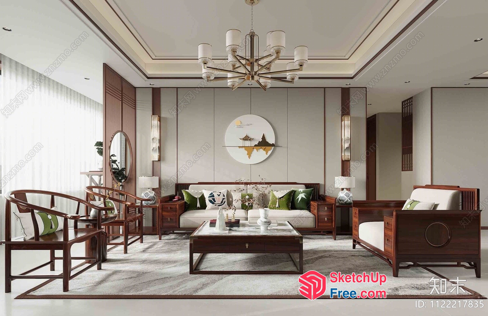 Modern Japanese-Inspired Living Room With Traditional Furniture 3D SketchUp File