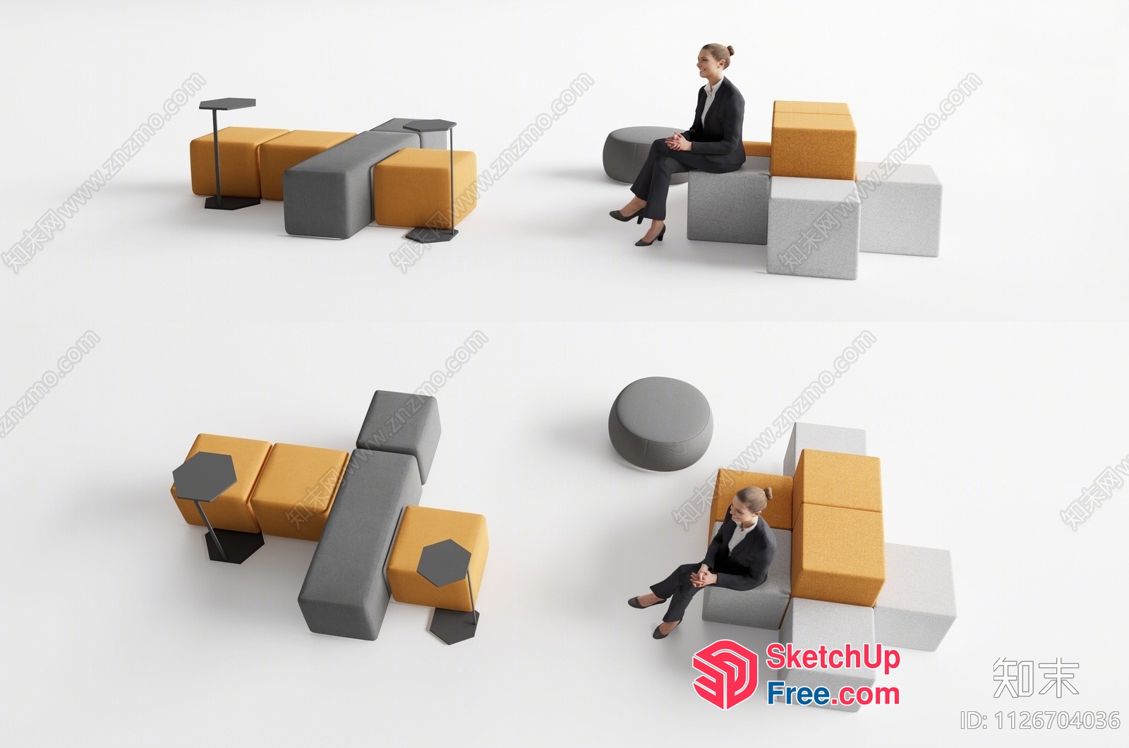 Office Furniture Layout With Modern Seating And Tables 3D SketchUp File