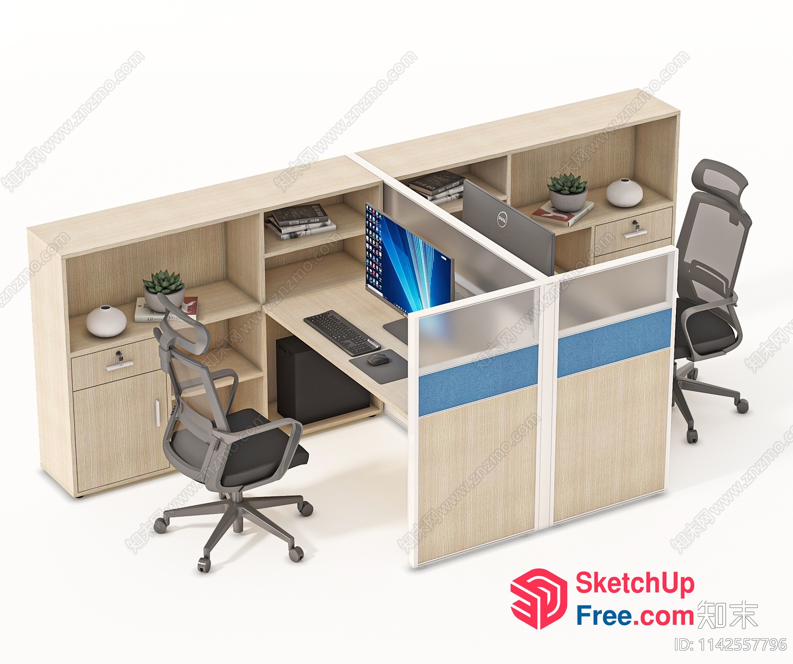 Modern Office Workspace With Desks And Chairs 3D SketchUp File