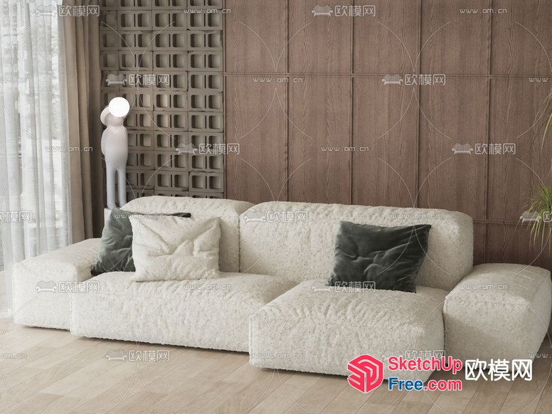 Modern Living Room Interior With Sleek Sofa And Pillows 3D SketchUp File