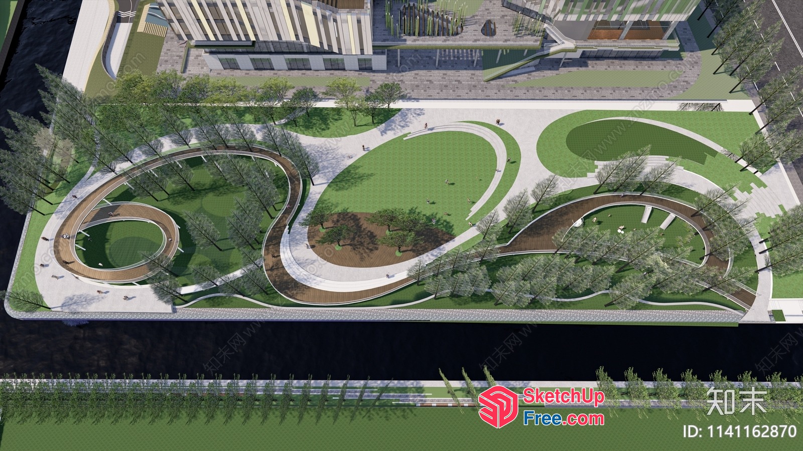 Modern Park With Serpentine Pathways And Lush Greenery 3D SketchUp File