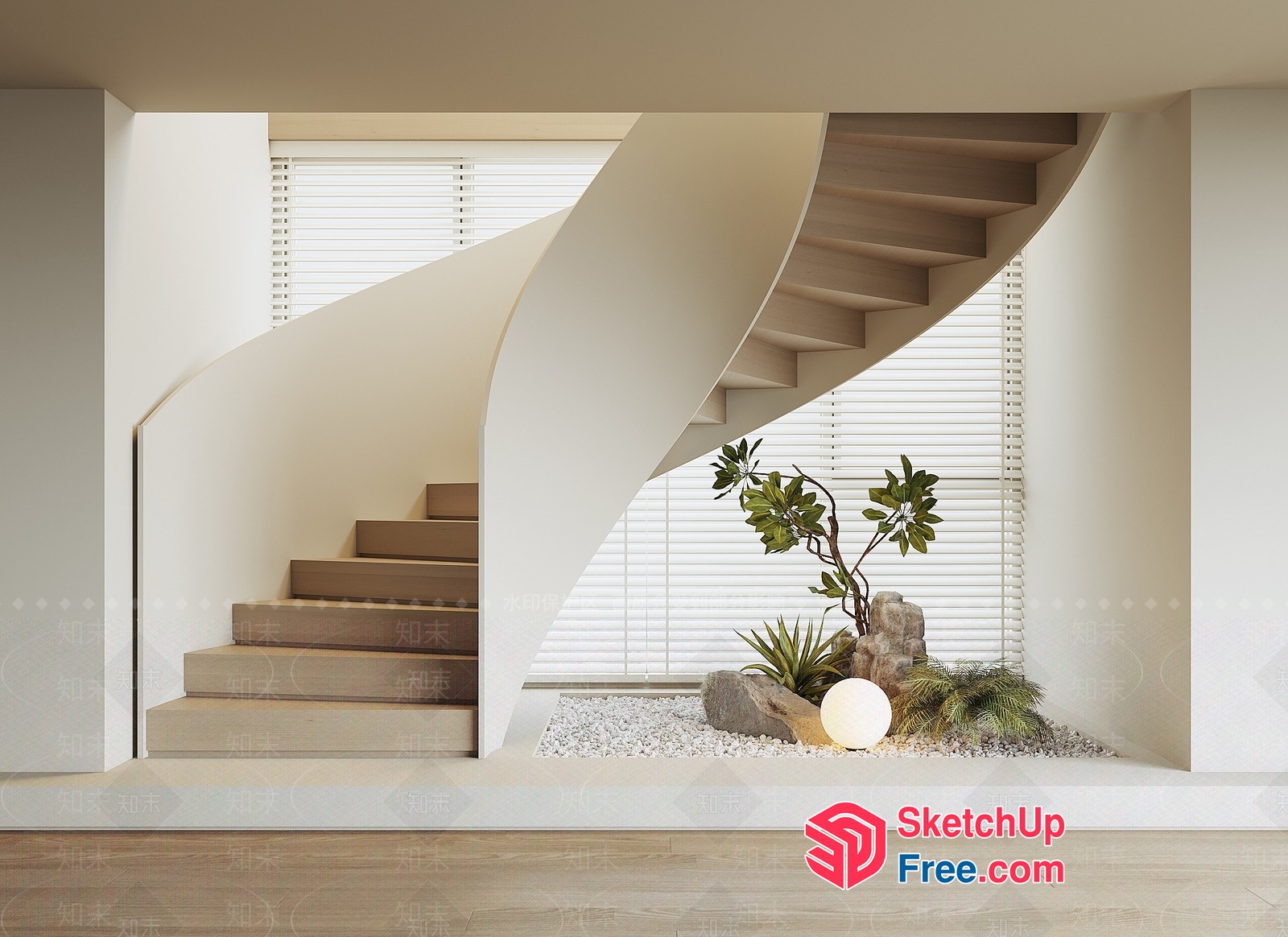 Minimalist Staircase With Natural Decor 3D SketchUp File