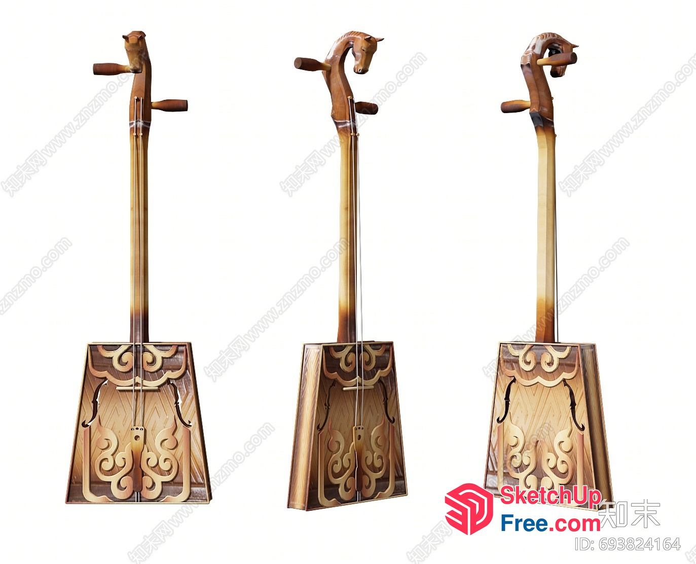 Three Traditional Chinese Instruments With Horse-Shaped Handles 3D SketchUp File