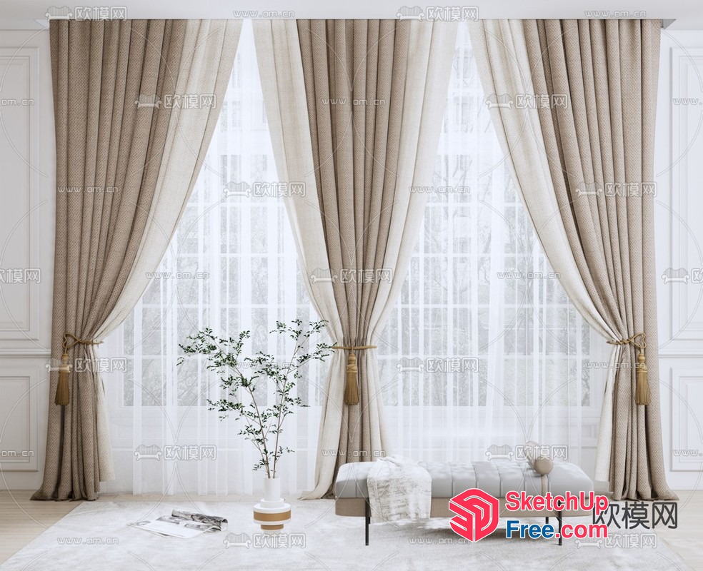 Elegant Window View With Soft Cream Curtains 3D SketchUp File