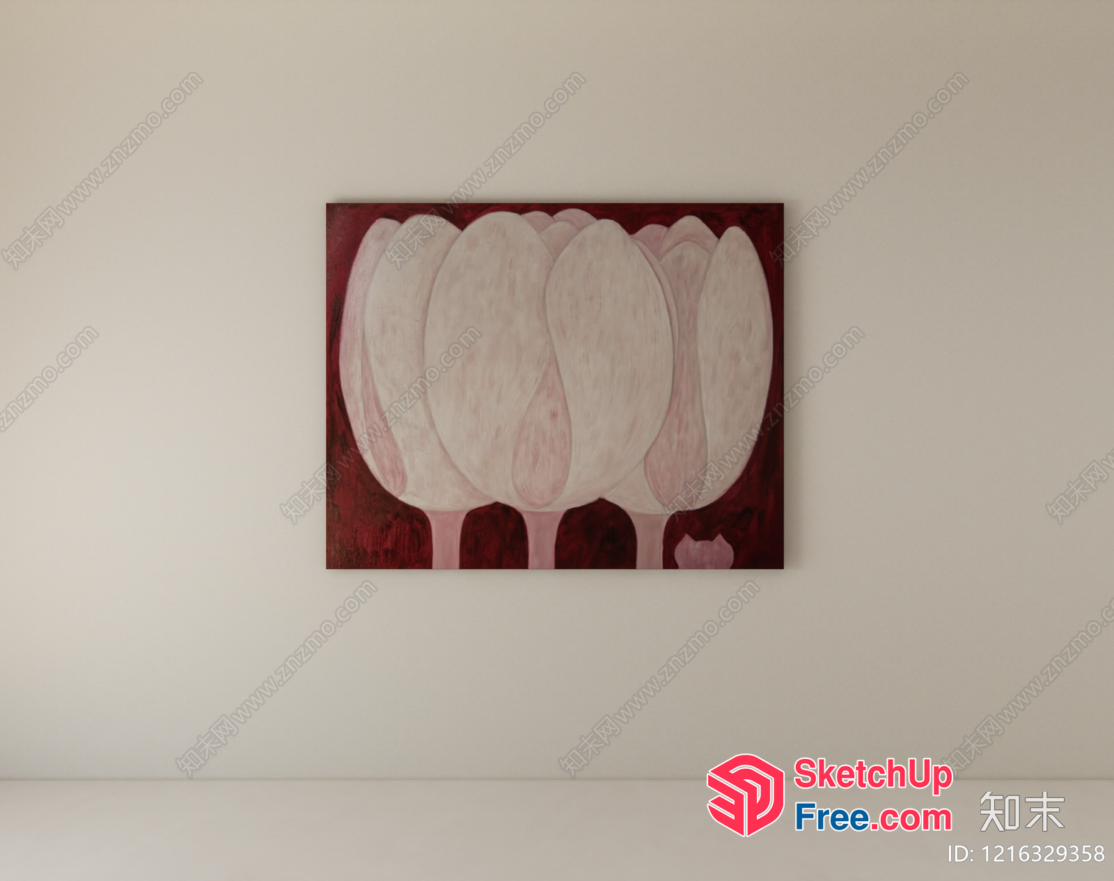 A Floral Painting Of Three Large Tulips On A Red Background 3D SketchUp File