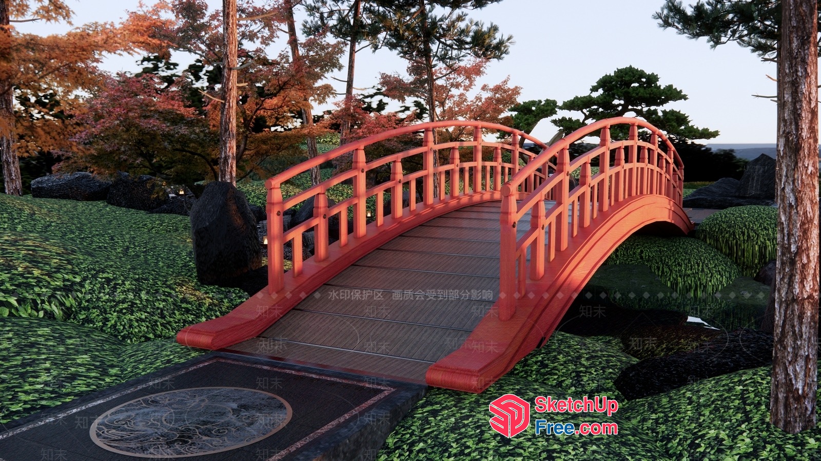 Japanese Style Bridge Over Water 3D SketchUp File
