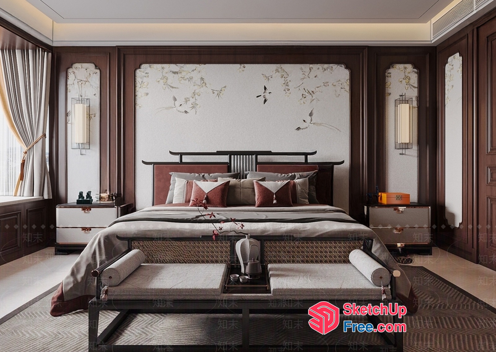 Elegant And Sophisticated Asian-Inspired Bedroom Design 3D SketchUp File