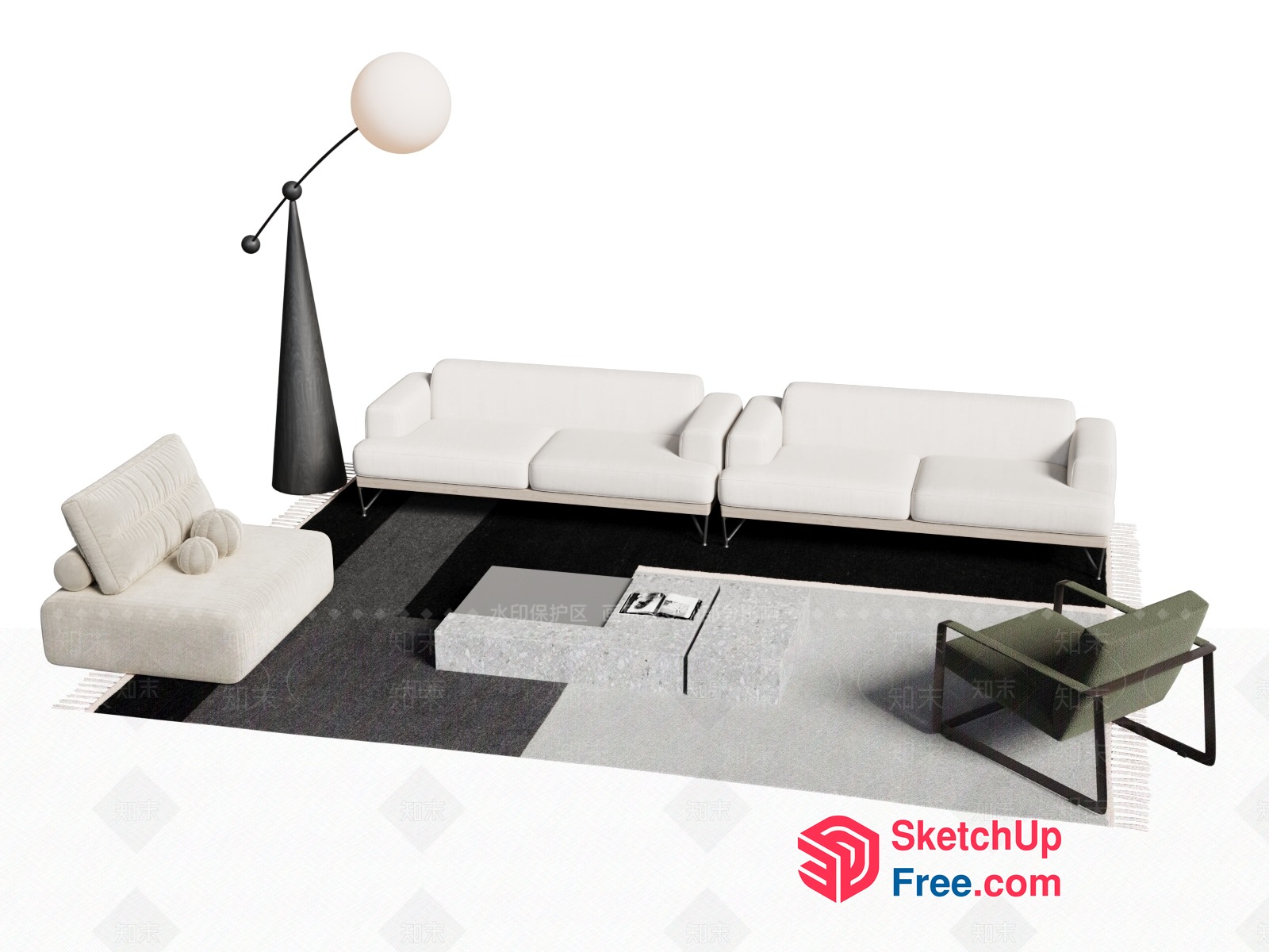 Modern Minimalist Living Room Furniture Set With Sleek Sofa And Chair 3D SketchUp File