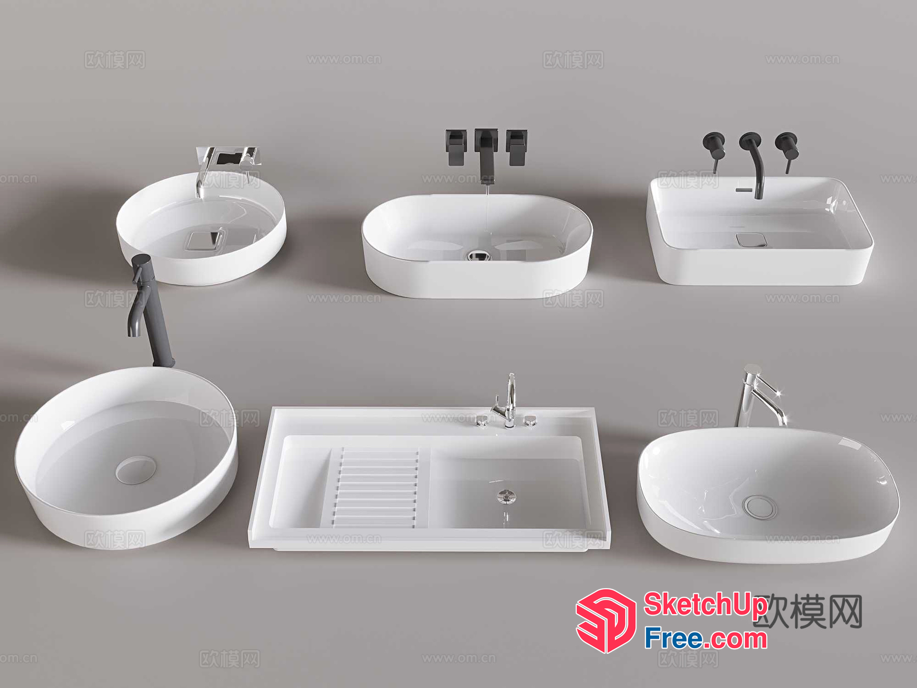 White Sinks And Faucets In Various Shapes And Styles 3D SketchUp File