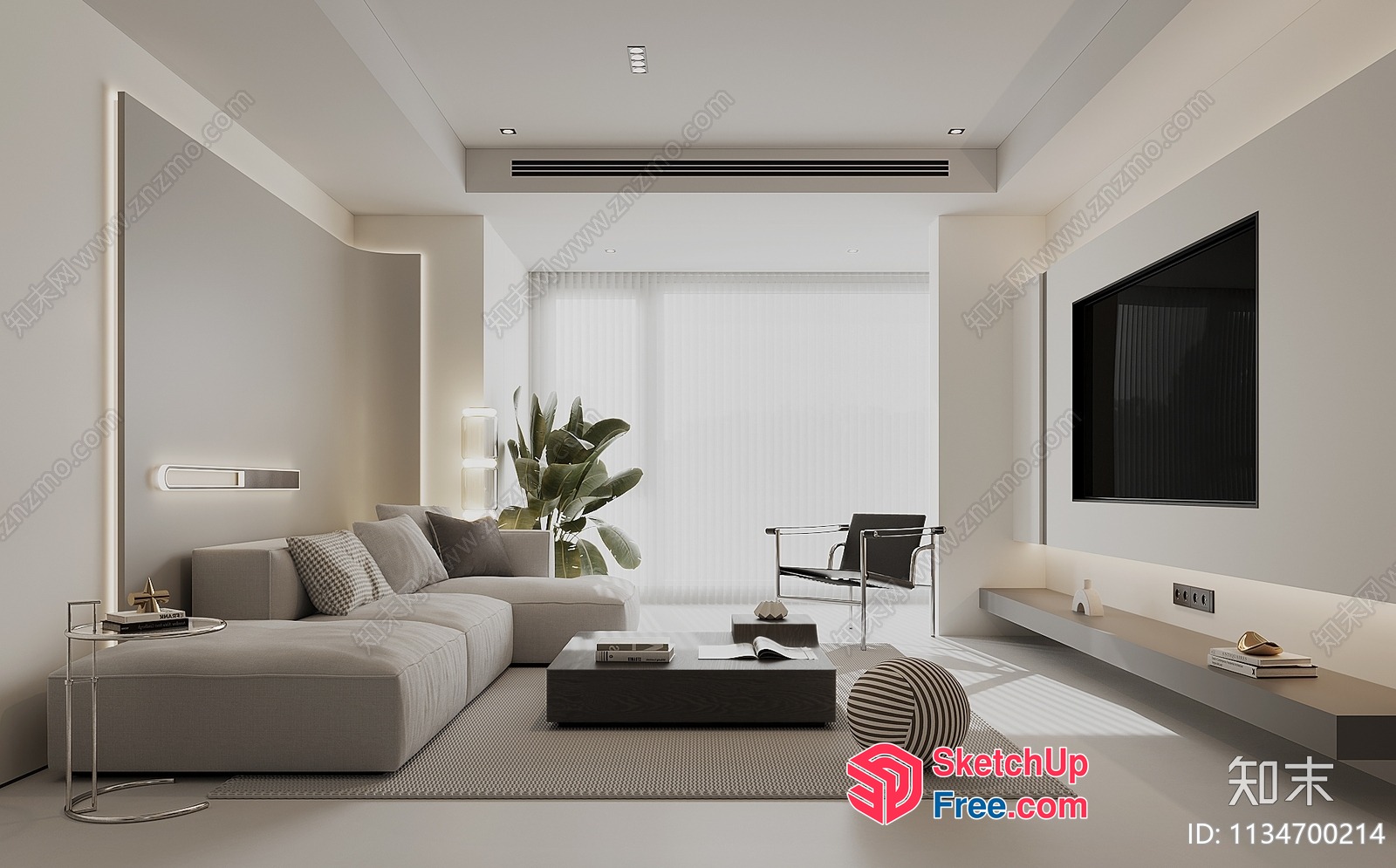 Modern Minimalist Living Room With Sleek Furniture And Natural Light 3D SketchUp File
