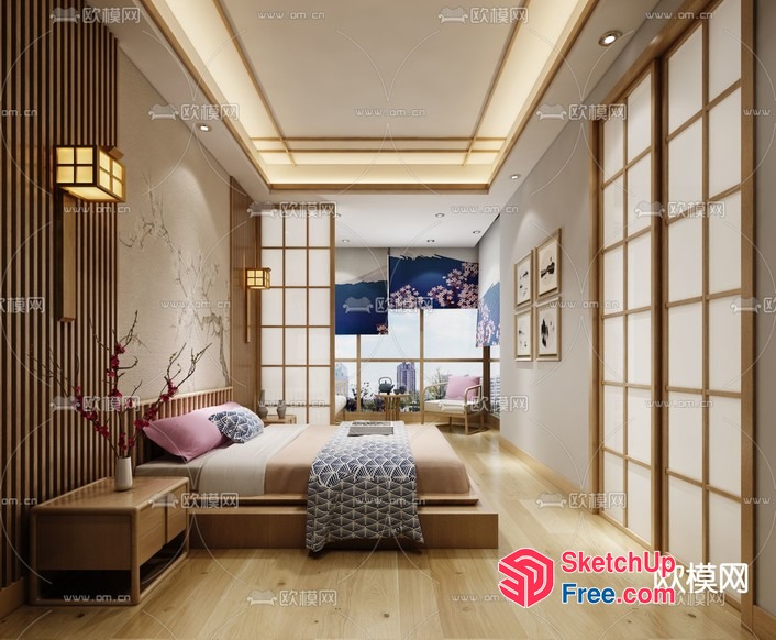 Japanese-Inspired Bedroom With Traditional Decor 3D SketchUp File