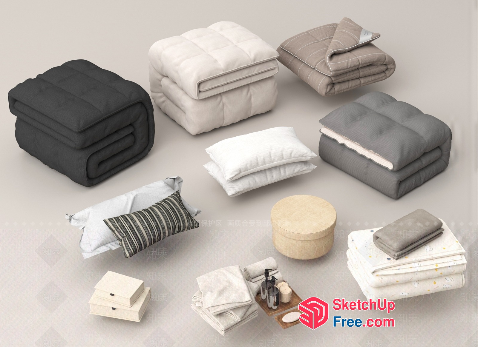 Various Pillows And Bedding Items 3D SketchUp File