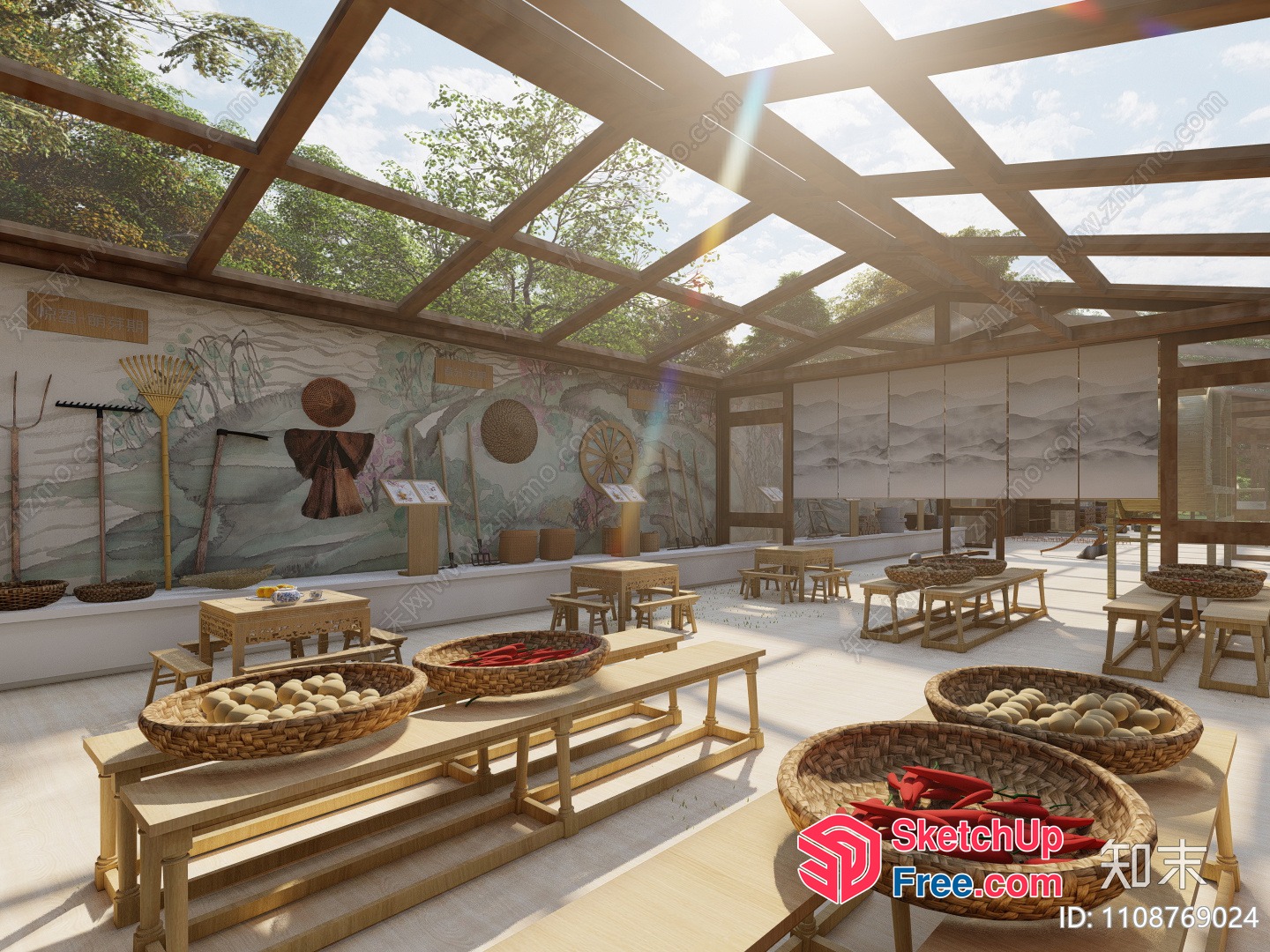 Traditional Asian-Inspired Interior With Natural Elements 3D SketchUp File