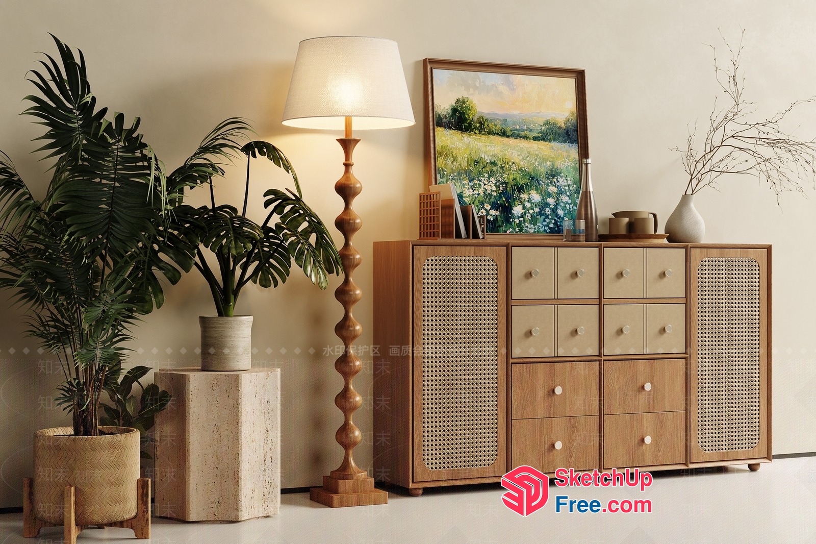 Elegant Rattan And Wood Furniture Set 3D SketchUp File