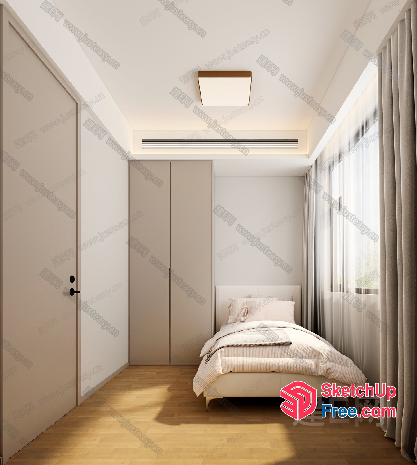 White And Beige Minimalist Bedroom Interior 3D SketchUp File