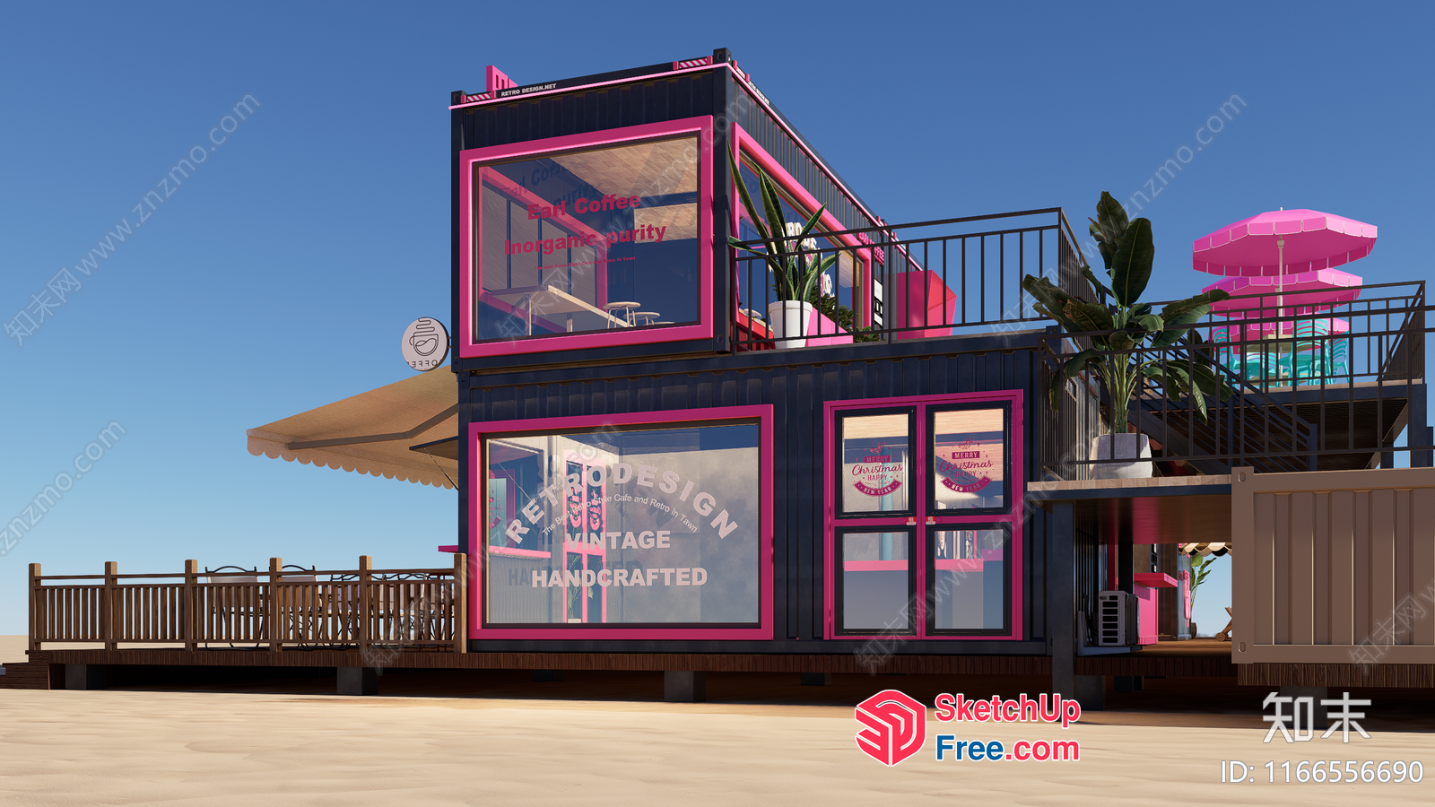 Retro-Style Coffee Shop With Pink Accents 3D SketchUp File