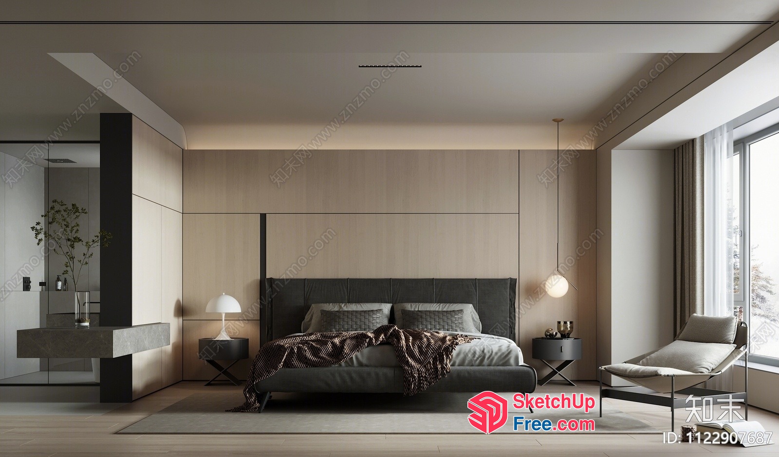 Modern Minimalist Bedside Table And Bed 3D SketchUp File
