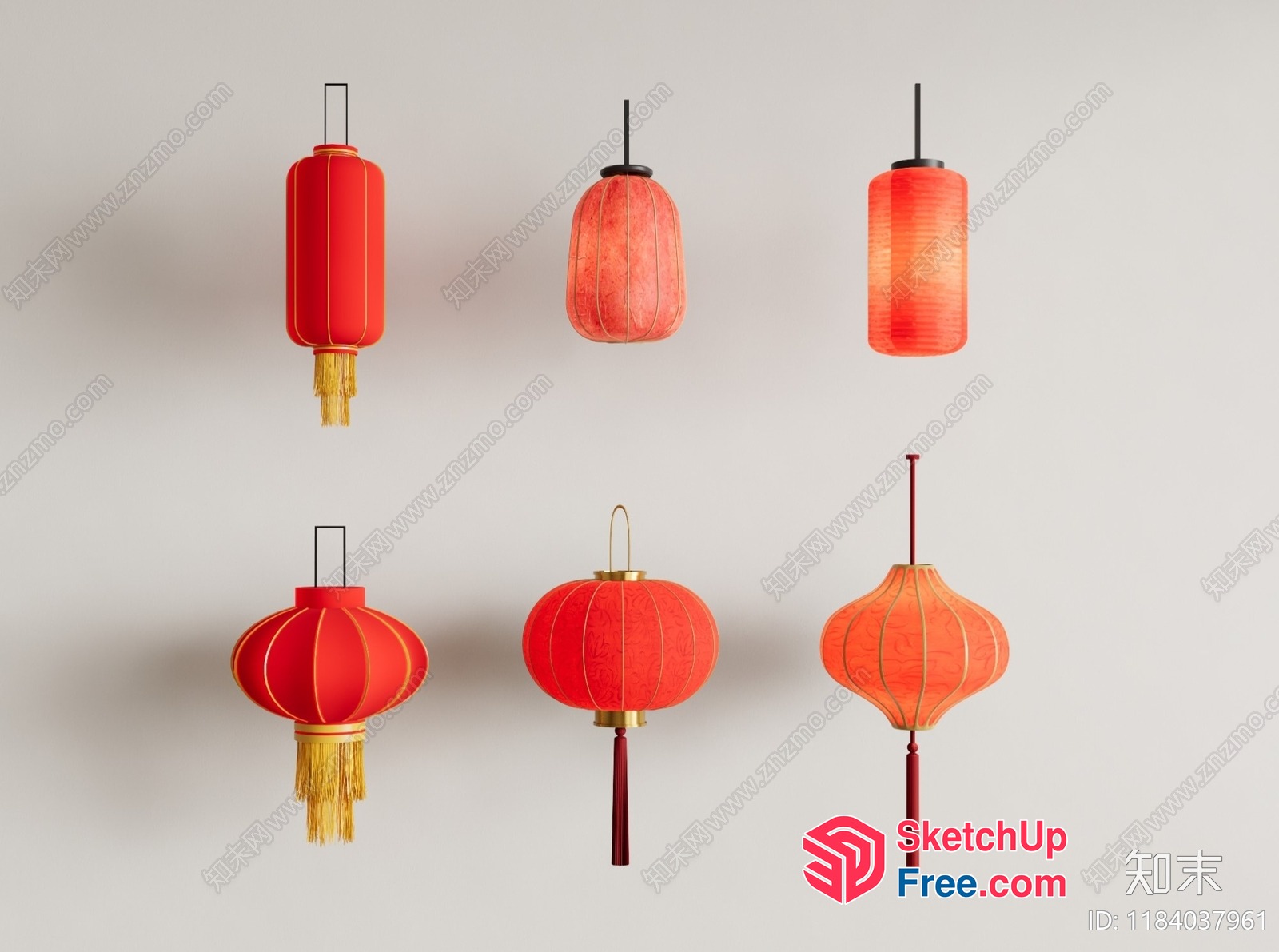 Chinese Lanterns On A Light Grey Wall 3D SketchUp File