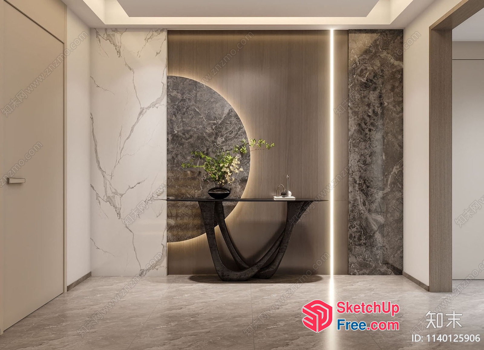 Minimalist Style Modern Entranceway With Marble And Glass 3D SketchUp File