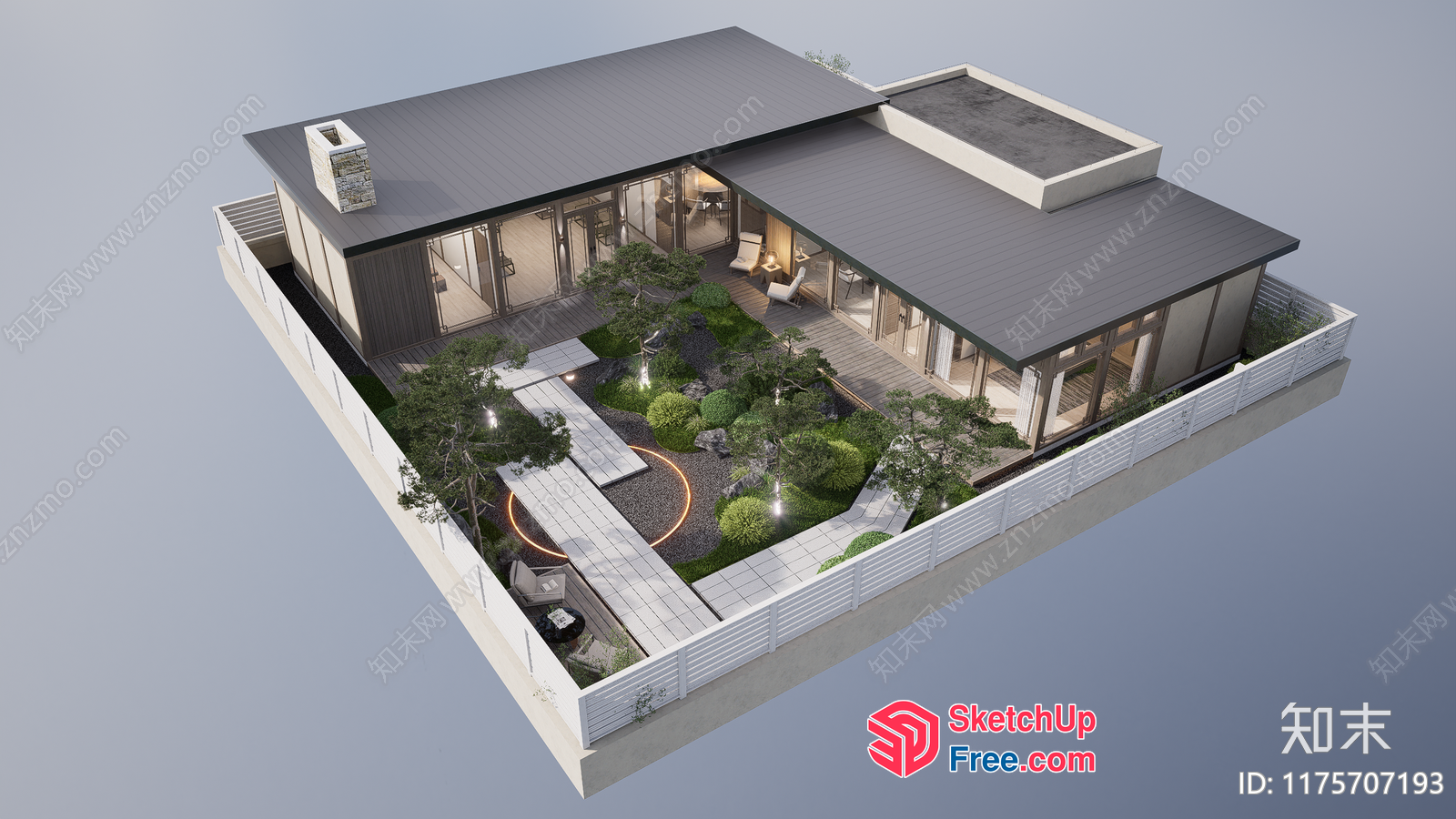 Modern Japanese Style Villa With A Spacious Garden 3D SketchUp File