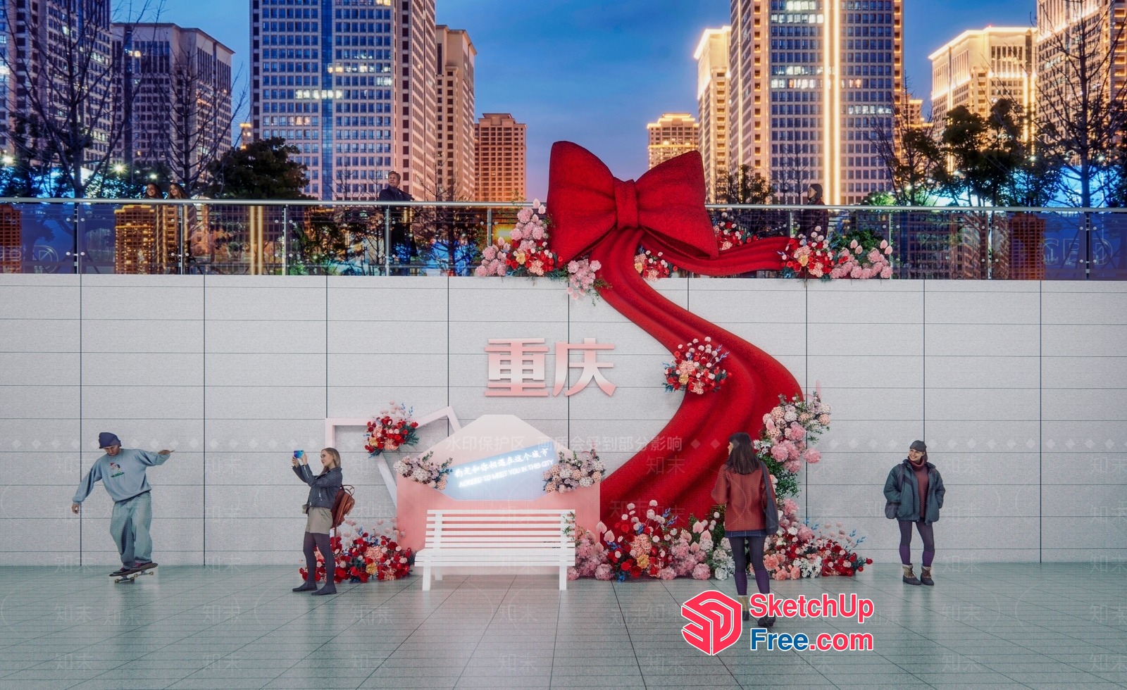 Vibrant Cityscape With Floral Display And Modern Architecture 3D SketchUp File